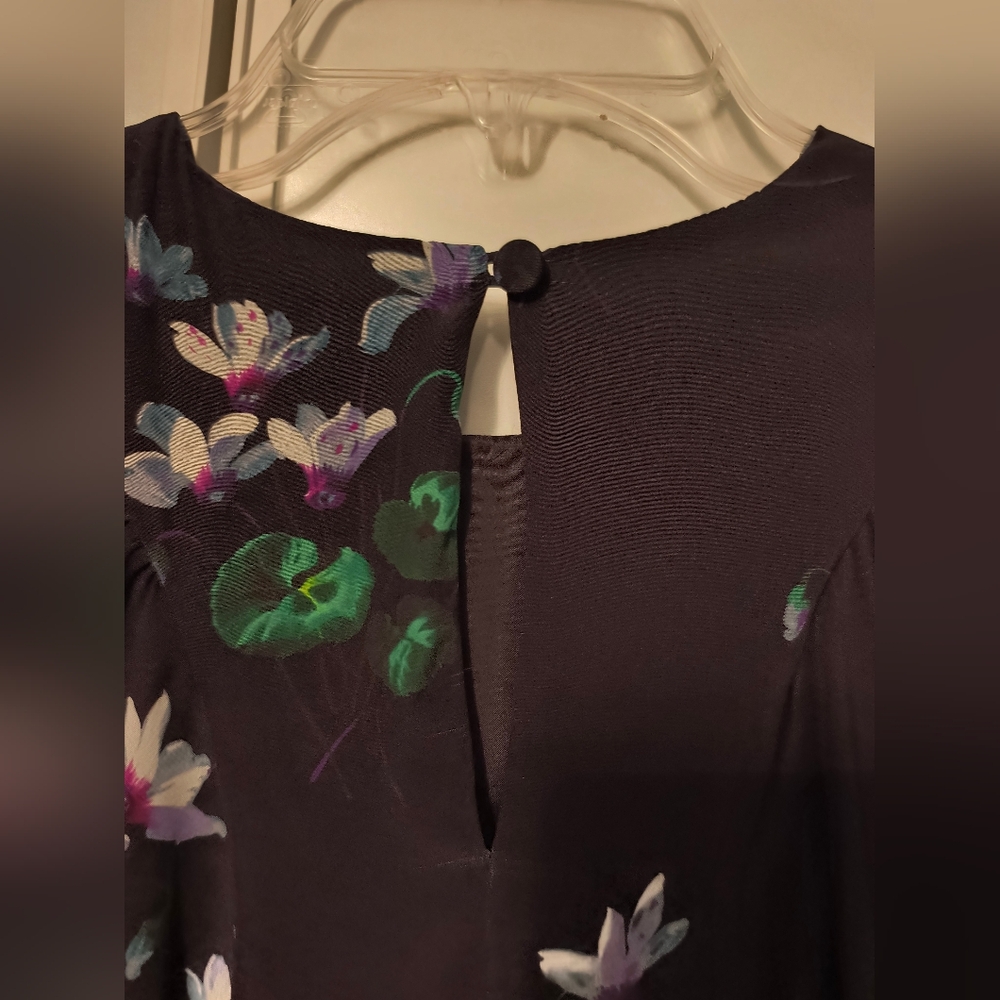Les Reveries 100% Silk Midi Black Floral Dress Sz 6 NEW - Picture 5 of 7